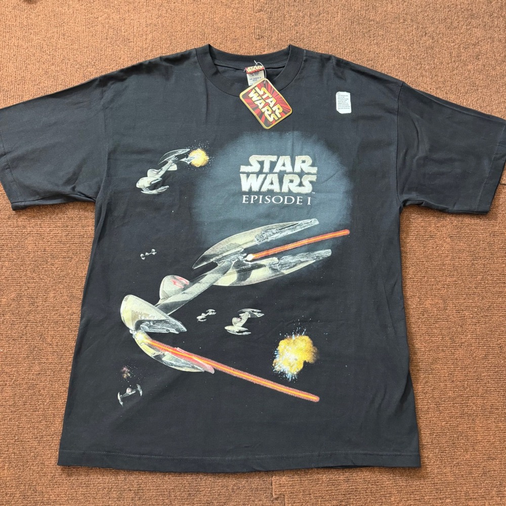 Vintage Star Wars Episode I T-Shirt JEM Sportswear Naboo Starfighter Black L NWT